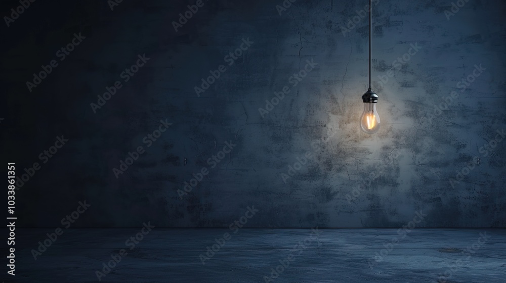 Dark empty room with single flickering light bulb casting long shadows, emphasizing absence of power and eerie atmosphere, minimalist setting with focus on light bulb's glow. Dark empty room with single flickering light bulb casting long shadows, emphasizing absence of power and eerie atmosphere, minimalist setting with focus on light bulb's glow.