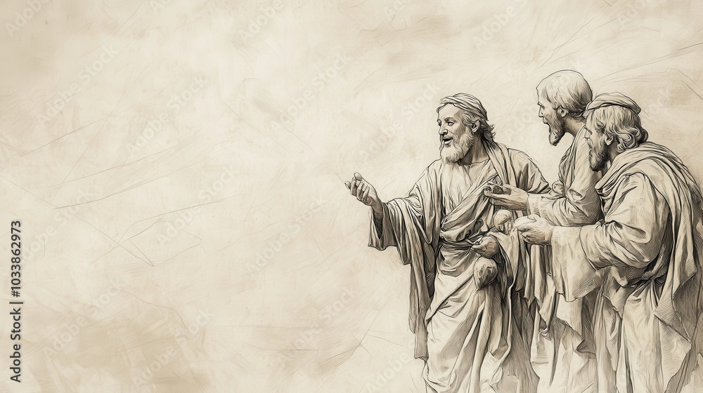 Fototapeta premium Joyful Reunion of the Prodigal Son Celebrated by Father with Best Robe and Ring Expressing Surprise and Joy at His Return