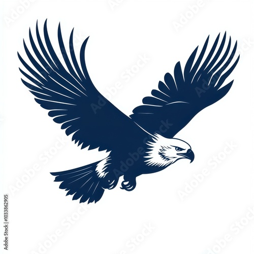 Silhouette vector illustration of an eagle in flight, on white background, 2d flat illustration, perfect for logos, patriotic themes, sports team mascots. photo