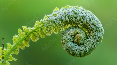 Close-Up Of Unfurling Fern Frond In Nature
 photo