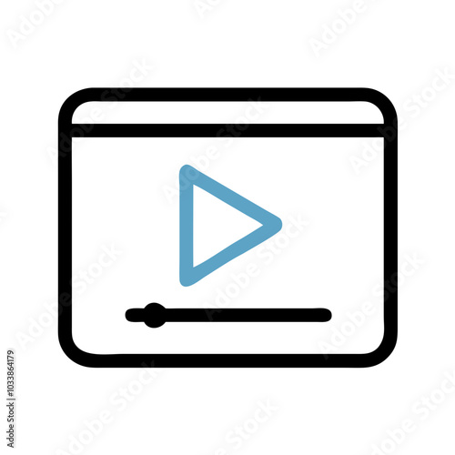 Minimalist video play button icon in black and blue representing media playback
