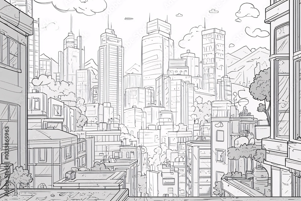 Fototapeta premium Modern Cityscape: A Stunning View of Skyscrapers and Urban Life