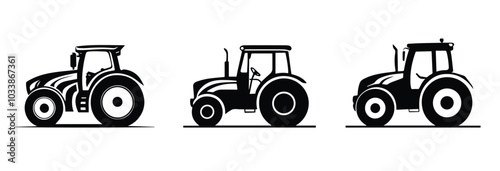 Collection Set Modern Farm Tractor Silhouette