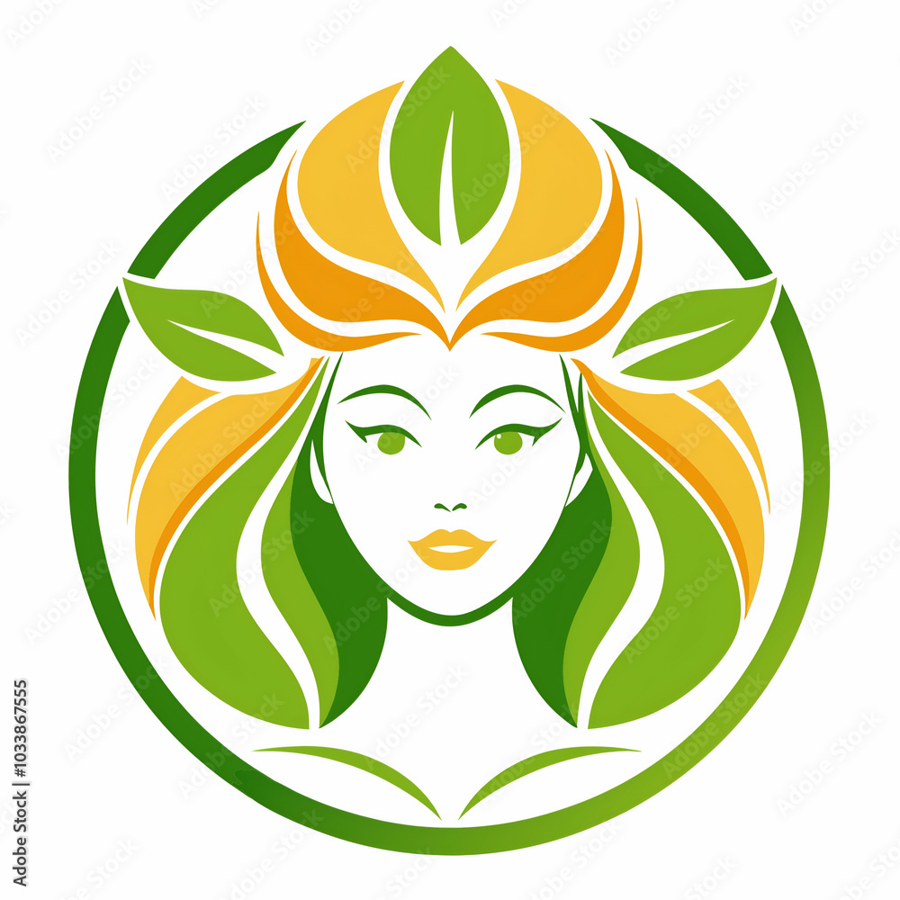 woman face with green leaves beauty logo design woman face with green leaves beauty logo design
