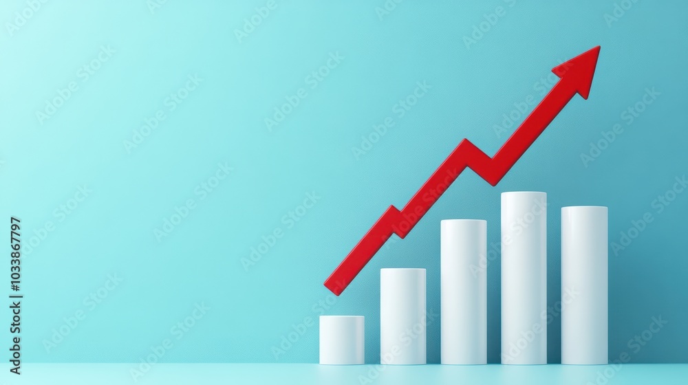A dynamic graph with rising bars and a bold red arrow signifying growth and success in business or finance. A dynamic graph with rising bars and a bold red arrow signifying growth and success in business or finance.