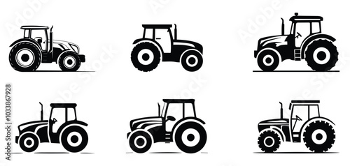 Collection Set Modern Farm Tractor Silhouette