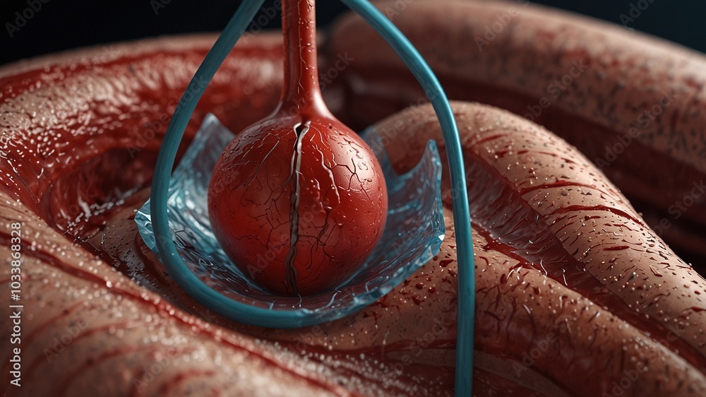 Fototapeta premium 3D Angioplasty Illustration: Stent Placement in Arterial Plaque for Blood Vessel Surgery