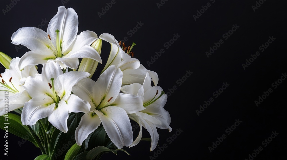 Fototapeta premium White Lilies on a Black Background
