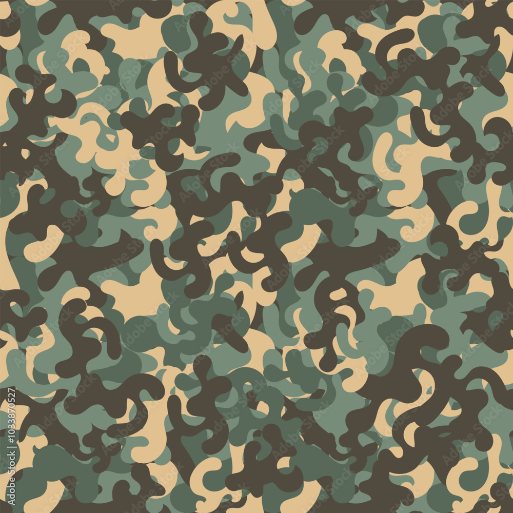 Fototapeta premium Seamless pattern with chaotic design for camouflage fabric. Version 2. Summer, off-season. Vector illustration