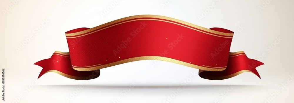 Ribbon banner with gold border, arcing up and wavy ends Ribbon banner with gold border, arcing up and wavy ends