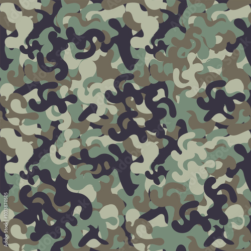 Seamless pattern with chaotic design for camouflage fabric. Training ground, forced march. Vector illustration