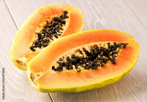 Fresh Sliced Papaya Fruit Closeup