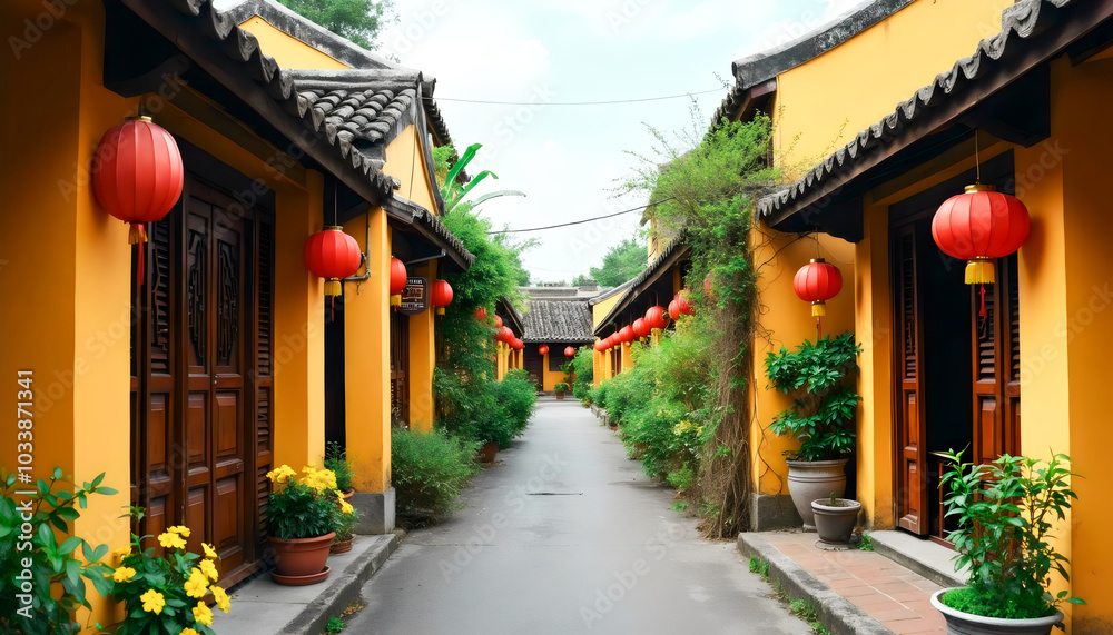 Traditional Chinese Architecture with Red Lanterns. Traditional Chinese Architecture with Red Lanterns.