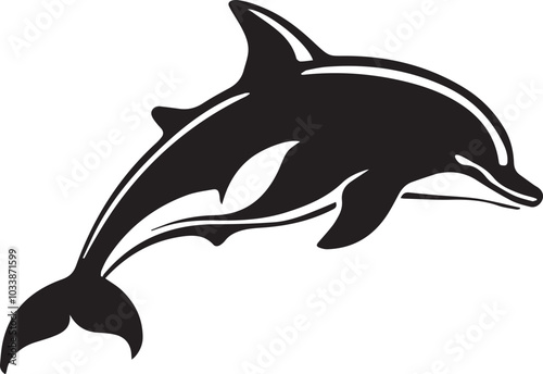 Dolphin Vector Black Silhouette Design For T-Shirt photo