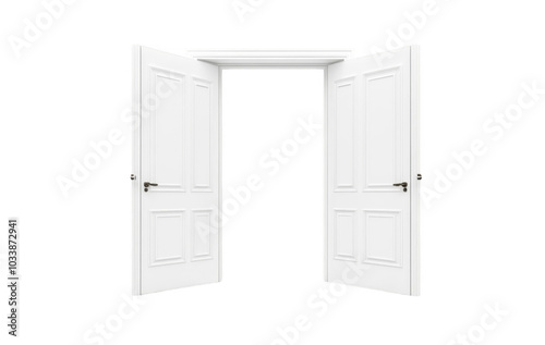 Two white doors opening transparent background image