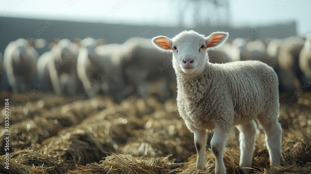 Obraz premium Livestock in an eco-smart farm with smart systems controlling resource allocation and feed efficiency