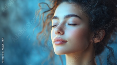 A woman with long hair and a serene expression