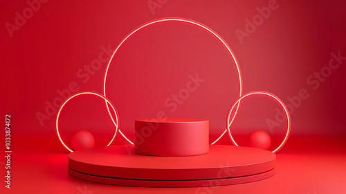 Exhibition stand with red background