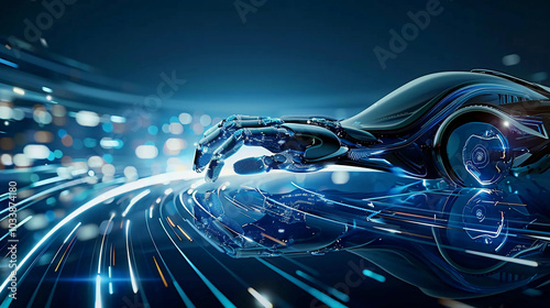 Robotic arm on blue background