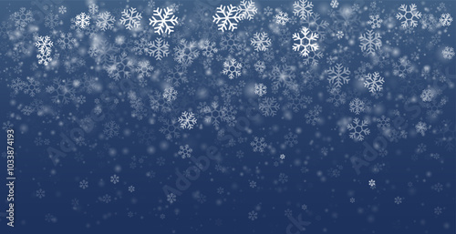 Snowflake. Blue winter background. Snow falling. Frost, snow, vector backgrounds