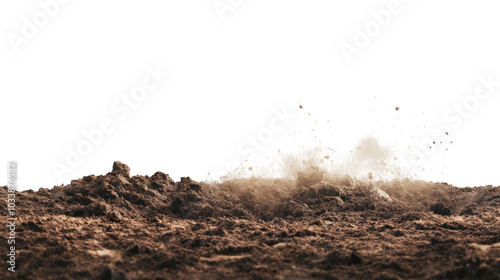 Pile of soil spread apart, transparent white background image