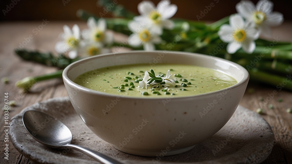 Creamy Spargelsuppe with Chive Blossoms Creamy Spargelsuppe with Chive Blossoms