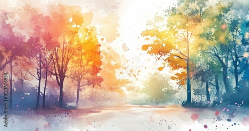 水彩画　木　風景　背景画像