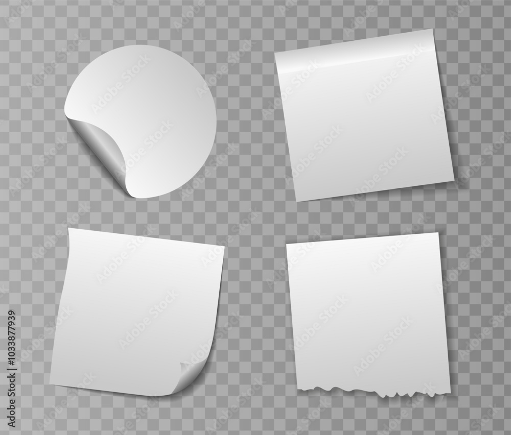 Realistic notes isolated with real shadow. Square sticky paper reminders with shadows, paper page