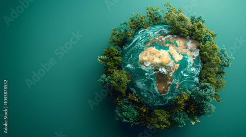 Planet Earth Surrounded by Lush Green Forests: Environmental Sustainability Concept