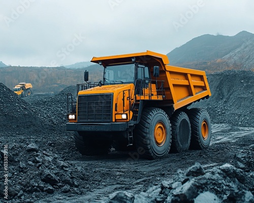 Heavy-duty dumper truck operating in a rugged mining environment, showcasing strength and efficiency in construction.