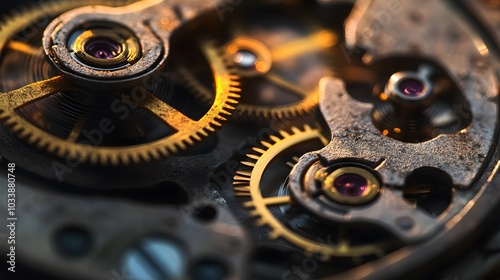 Intricate dismantled mechanical watch with detailed gears and springs on dark background, symbolizing precision and complexity in teardown analysis. photo