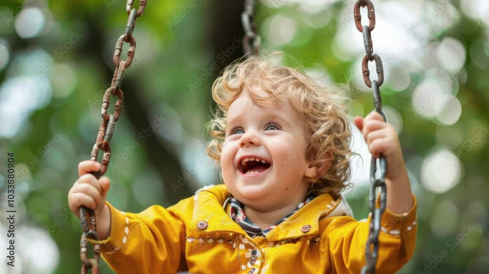Joyful Toddler Giggling on a Swing: Perfect Image for Family Activities and Playground Promotions. Joyful Toddler Giggling on a Swing: Perfect Image for Family Activities and Playground Promotions.