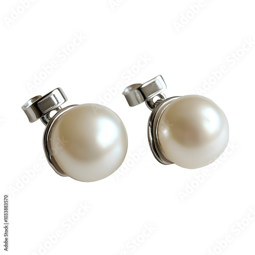 A pair of elegant pearl earrings with silver clasps on a white background