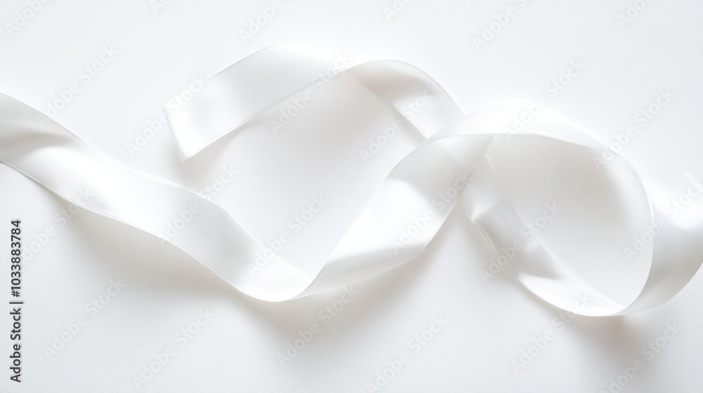 White Satin Ribbon on White Background