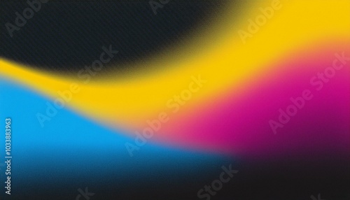 Grainy gradient background blue pink yellow abstract glowing color wave black dark backdrop noise texture banner poster header design 80ies photo