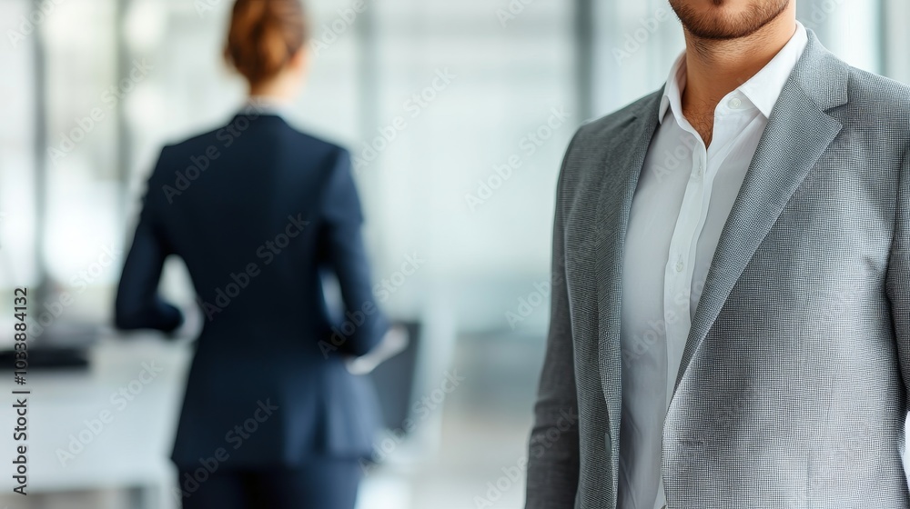 Fototapeta premium Business professionals collaborating in a modern office setting.