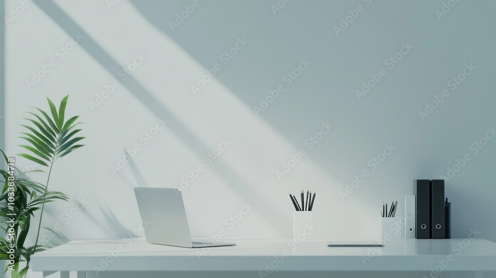 Minimalist Workspace with Laptop and Sunlight Minimalist Workspace with Laptop and Sunlight