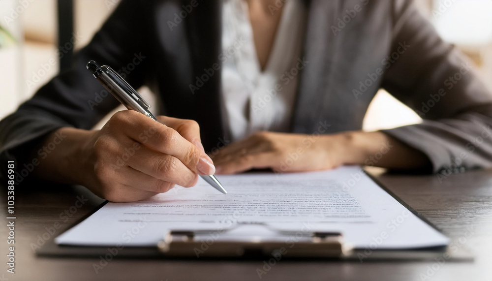 Businesswoman's Hand Signing Contract With Pen
Businesswoman's Hand Signing Contract With Pen
