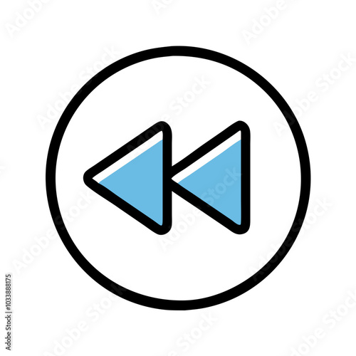 Simple rewind or backward button icon in black and blue