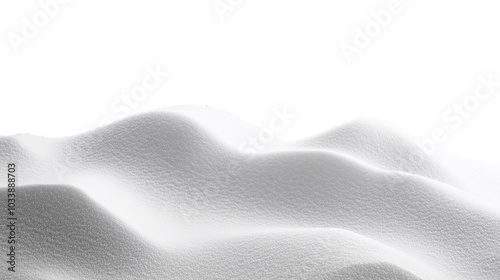 Snowdrift isolated. Snow landscape decoration, frozen hills. White snow covered hill with a few small snow piles. Empty snow banks field. Transparent background. Christmas illustration