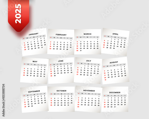 Paper calendar 2025 design template 