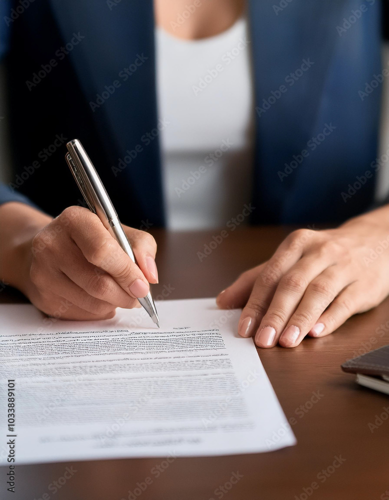 Businesswoman's Hand Signing Contract With Pen
Businesswoman's Hand Signing Contract With Pen