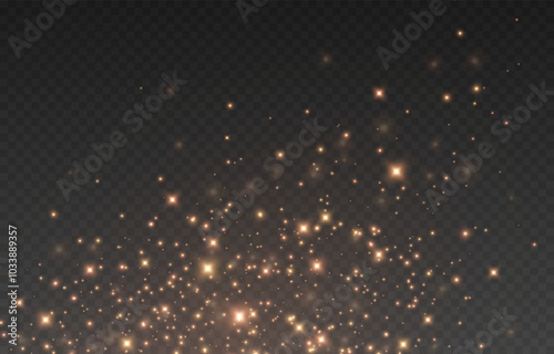  Vector gold dust. Gold dust or glowing particles on an isolated transparent background. Christmas magic dust. Golden or sparkling dust png.