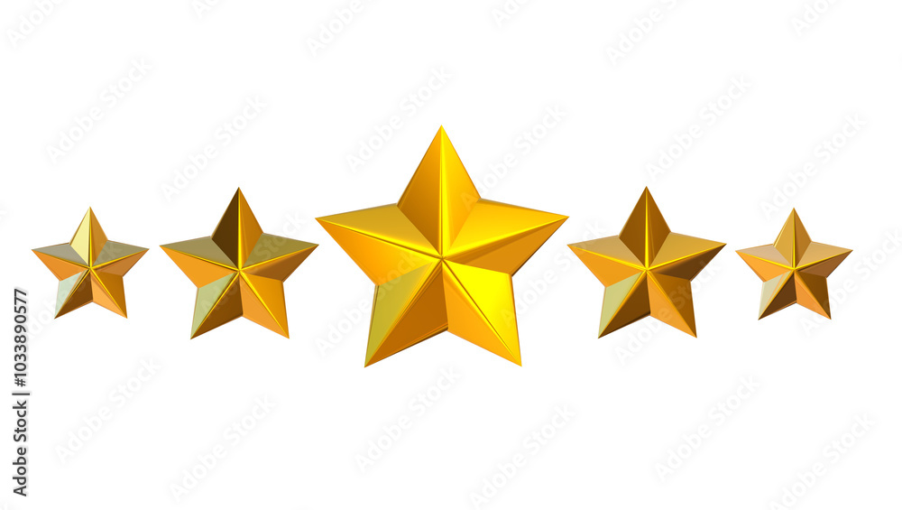 Five Star Rating With Gold Color And 3d Style, Five Stars, Five Star Rating. Five Star Rating With Gold Color And 3d Style, Five Stars, Five Star Rating.