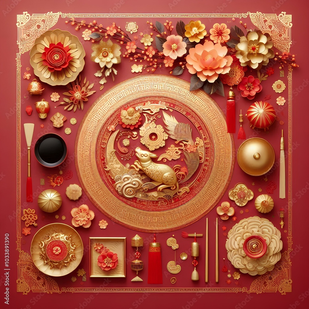Obraz premium Decorating Design Chinese new year red background.