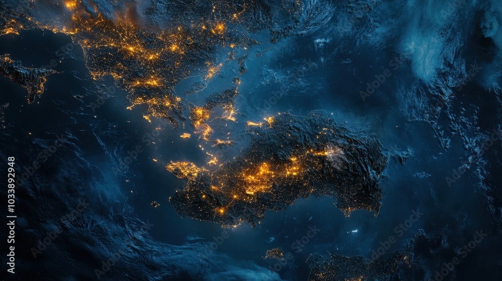 Satellite view of Europe's city lights at night Satellite view of Europe's city lights at night
