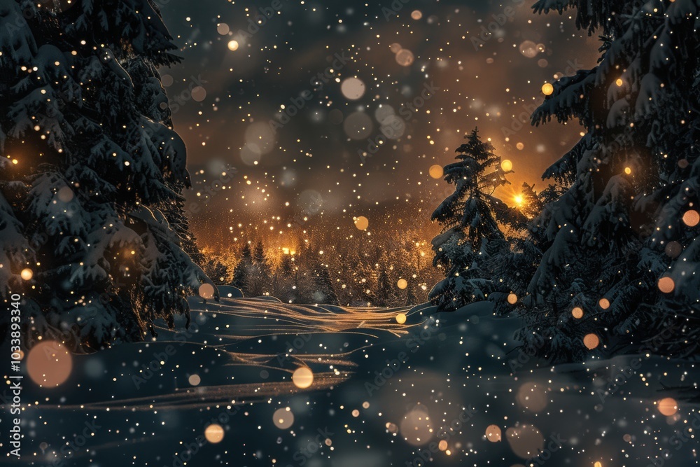 Cozy Christmas blue night abstract background with swirling snow and glowing moonlight Cozy Christmas blue night abstract background with swirling snow and glowing moonlight