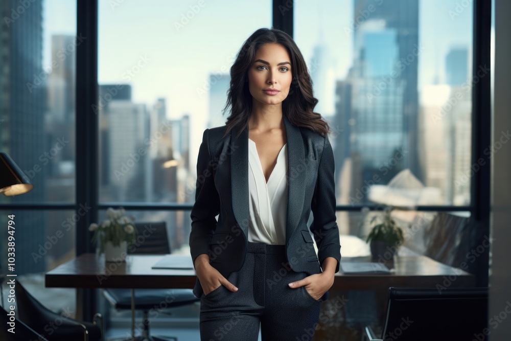 Fototapeta premium Businesswoman standing office city.