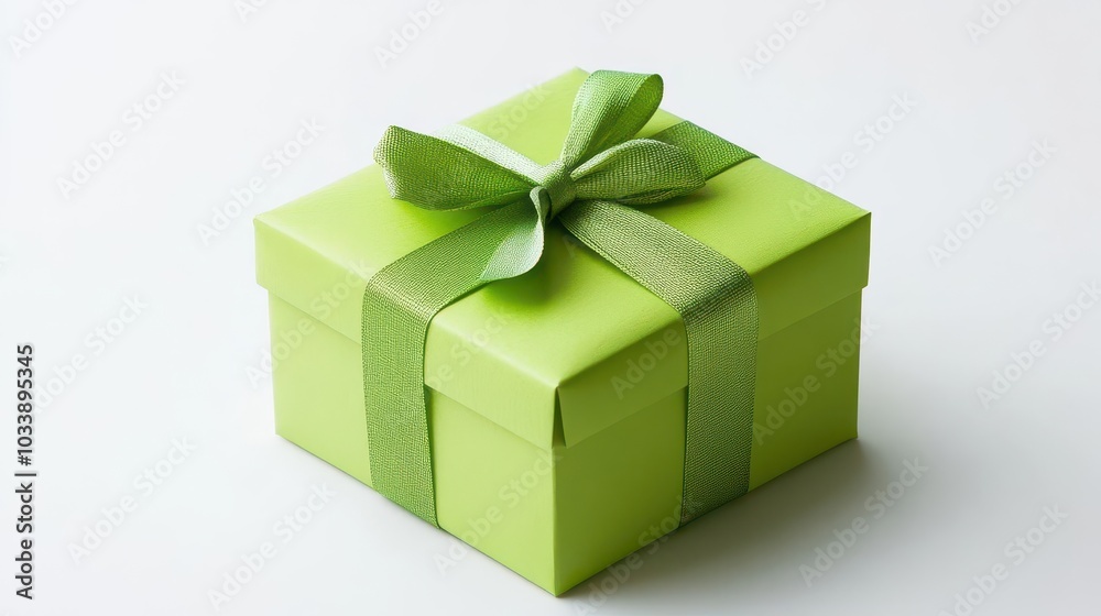 Obraz premium a bright green gift box, perfectly wrapped, sits isolated against a clean white background. its simplicity and color evoke feelings of celebration and anticipation