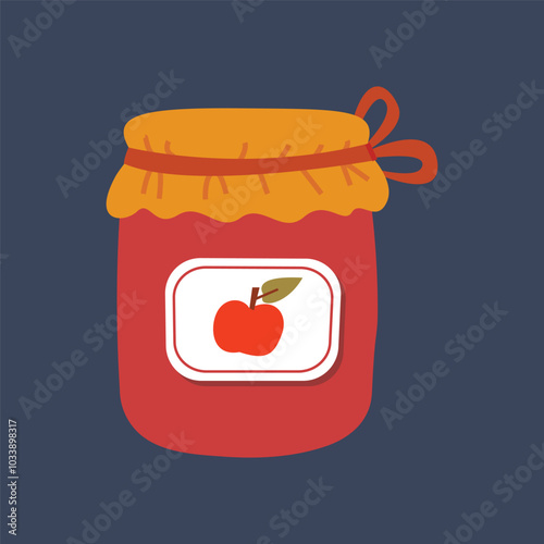 apple jam jar in flat vector design.